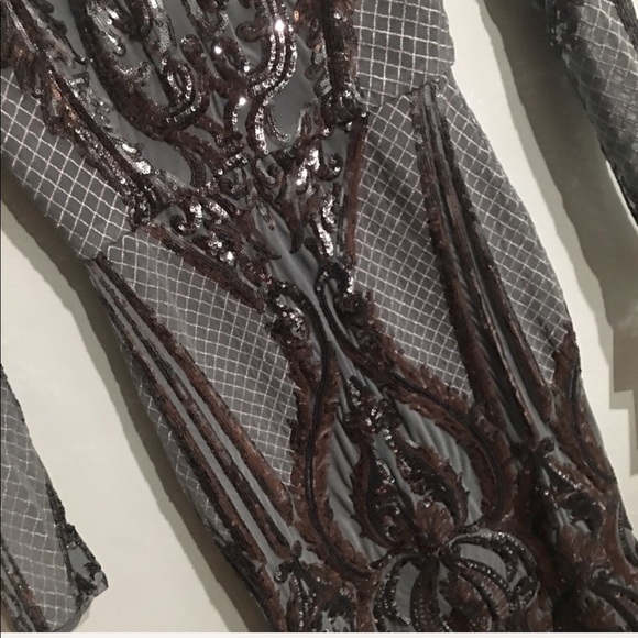 Betsy Adam | Gun Metal Sequined Sheath Dress Sz 2 - Picture 5 of 8